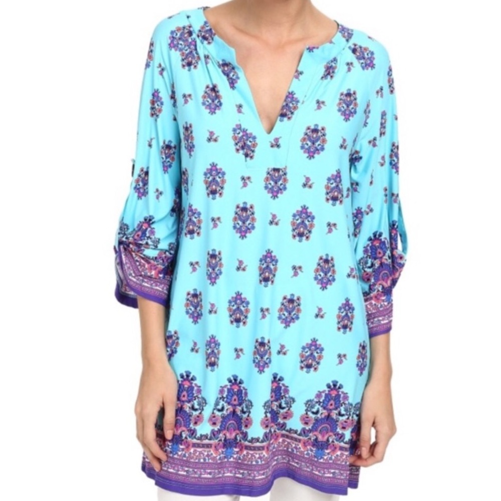 Nanette Lepore Maharaja Blue Floral Tunic or Coverup Dress - L